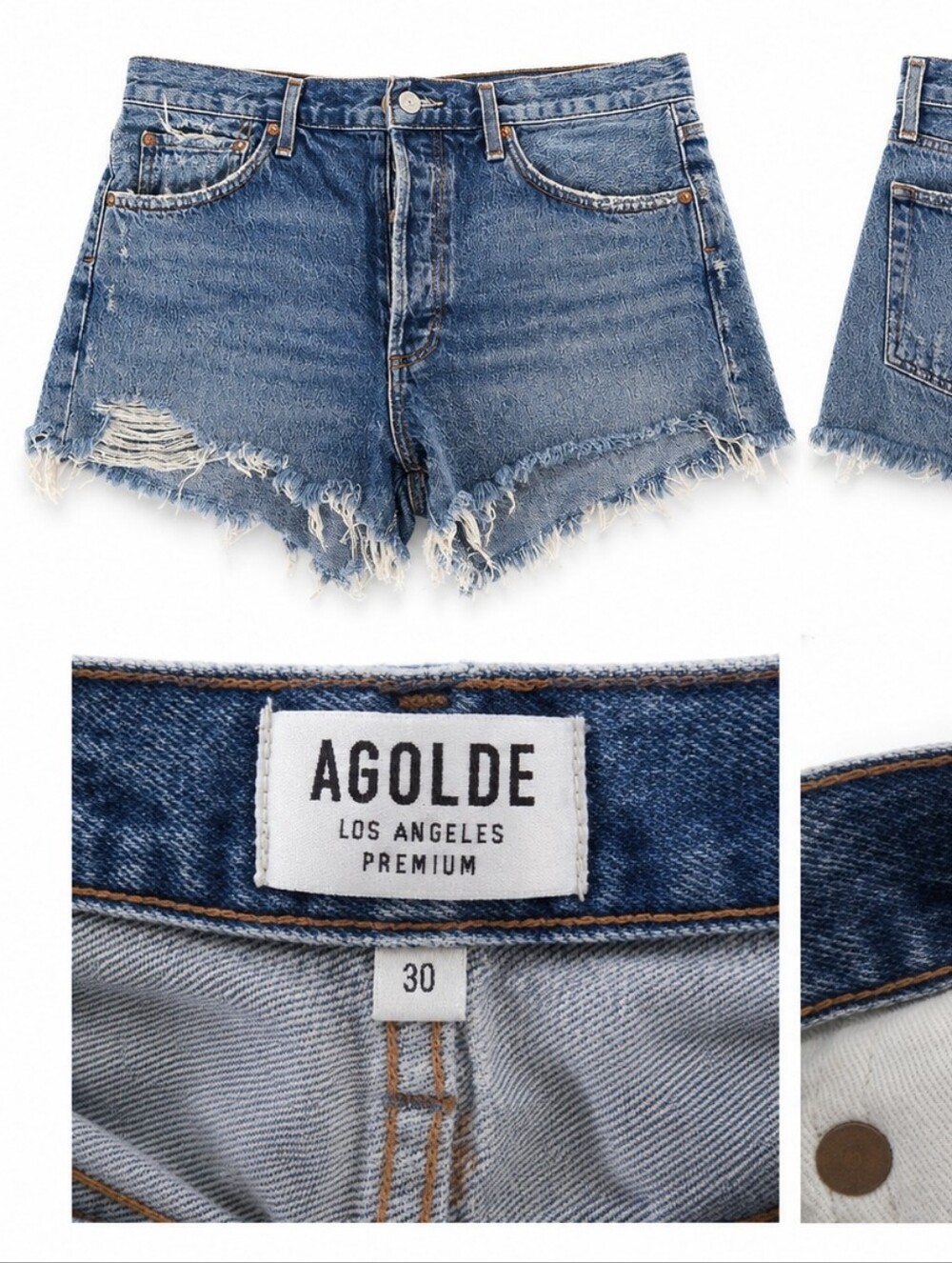 Agolde Light Blue Distressed Denim Cutoff Shorts
